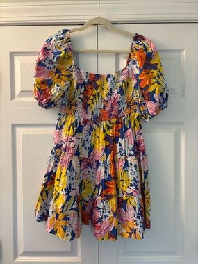 Flying Tomato Multicolor Floral Smocked Dress - Blue, Yellow & Pink